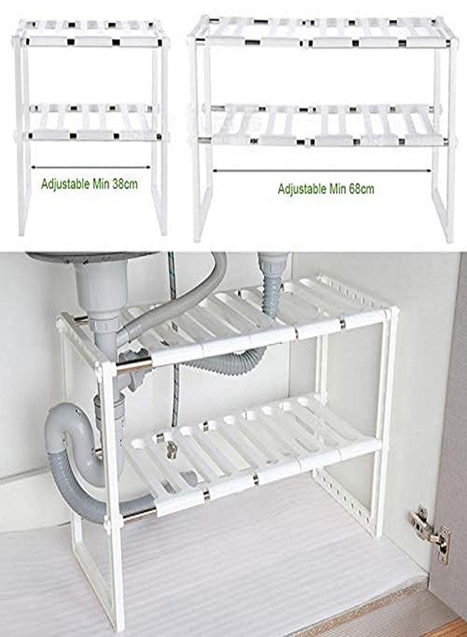 INOVERA (LABEL) Plastic 2 Tier Pool Space Under Sink Storage Organizer - Adjustable Kitchen Rack Holder - Expandable Cabinet Shelf (50-68L x 25B x 41.5H cm, White) - Image 4